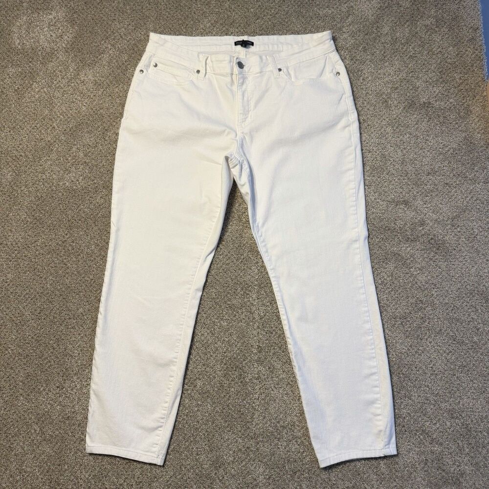 Eileen Fisher Size 14 White Organic Cotton Denim Ankle Pants Jeans